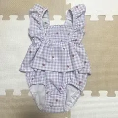 アプレレクール　ギンガムチェック　パープル×いちご柄　ベビー水着　80 女の子