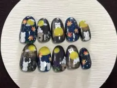 お月見ネイルチップ くま 秋