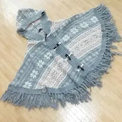 INGNI ニットポンチョ M ノルディック柄 フリンジ グレー ショール