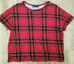 ZARA　タータンチェック柄Ｔシャツ S カットソー 赤　半袖