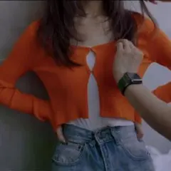 ZARA オレンジ クロップドカーディガン