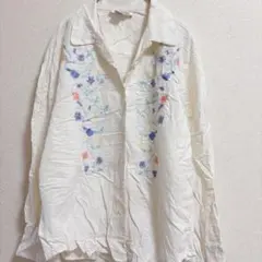 タルボット シャツ 長袖 花柄 白 麻 ボタニカル刺繍 カジュアル【L】のサムネイル