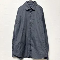 アプトナイン ストライプ シャツ 襟 長袖 M ゆったり 黒 綿 旅