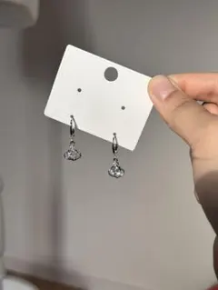 ハート型クリスタル付きフックピアス