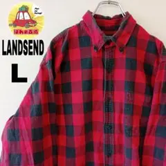 USA古着 LANDSEND ネルシャツ　L レッド　ブラック　チェック