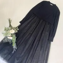 極美品《ROPE PICNIC》シフォン 切り替え ニットワンピース M