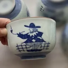 染付 船と人物 丼・煮物鉢　陶磁器　4個セットのサムネイル