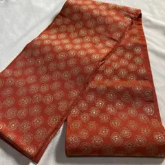 半幅帯　朱色　花刺繍　総柄