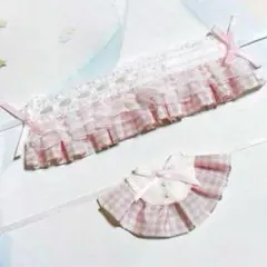 ★No.1122 にじぱぺっと ぬい服 ヘッドドレス スタイ ピンク チェック