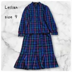 Leilian チェック柄 スカートセットアップ サイズ9 M相当 日本製