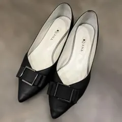 DIANA リボン　フラットパンプス　ブラック24.0 EM
