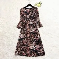 大きいサイズ ローラアシュレイ カシュクール風ワンピース 花柄 レーヨン