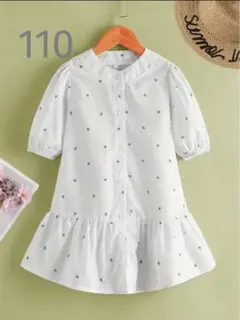 海外子供服　小花柄シャツワンピース110cm  女の子　パフスリーブ