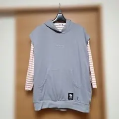 早い者勝ち❗moz フード付きパーカーベストとストライプ長袖Tシャツセット