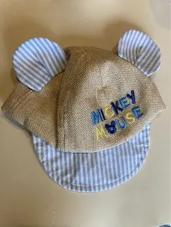 ミッキーマウス　耳付き　ベビー帽子 44-46cm
