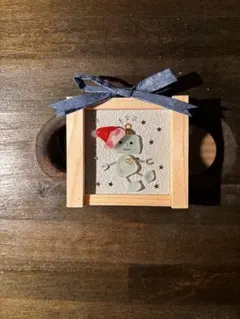 シーグラスアート　クリスマスプレゼント　木製フレーム付