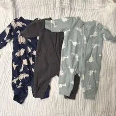 H&M 恐竜柄・無地ロンパース3点セット