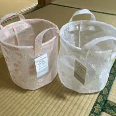 Flower Embroidery Storage -Round-White-