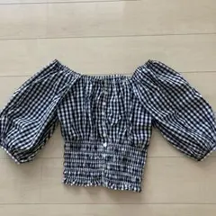 CHICO チェック　ギャザー　シャーリング　オフショルダー ブラウス