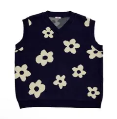 ちゅぶ flower ニットベスト ネイビー UraN くれまぐ タグ付
