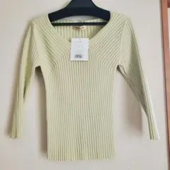 新品　アプワイザーリッシェ　 リブ編み七分袖ニット サイズ2 アップルグリーン