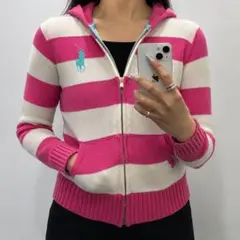 Ralph Lauren ボーダー ビッグポニー ニット ジップ パーカー 短丈のサムネイル