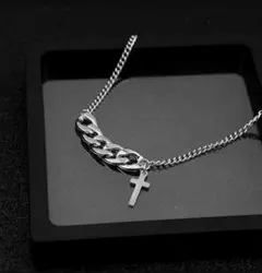 シルバー調チェーン十字架ネックレスクロスネックレス 韓国 小さめ 38cm