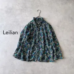 レリアン フラワーフリルシアーブラウス 7分袖 羽織り ブルー系Leilian