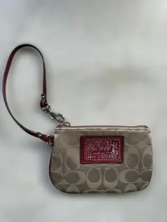 COACH ベージュ レッド ポーチ