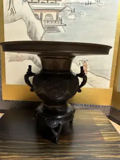 薄端 銅製 花器 龍虎図 華道具 生け花 花入 茶道具 重厚 アンティーク