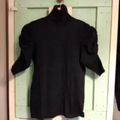 ブラックラメタートルネックセーター 半袖