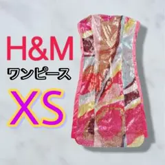 H&M スパンコール ミニワンピース ノースリーブ32サイズ XS