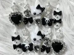 【現品】地雷系ネイルチップ 猫 白 黒 ໒꒱.+