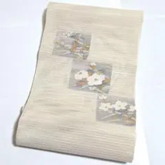 C5 美品 夏物 絽綴 花模様 金銀糸 白 太鼓 正絹 薄物 絽 紗 名古屋帯 C 夏物 絽綴れ 花模様 金銀糸 白地 絽 紗 薄物 正絹 太鼓柄 開き名古屋