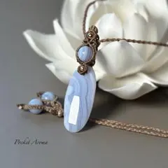 『優和』ブルーレースアゲート のマクラメペンダントネックレス