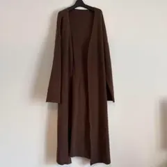 ブラウン ロングカーディガン（ウエストリボン付き）