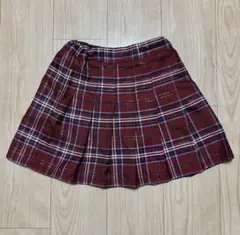ピンクハント　赤系チェック プリーツスカート　S140