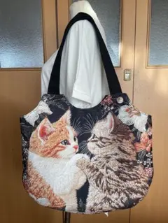 パネル生地(ネコ)ビッグフラットバッグNo.1