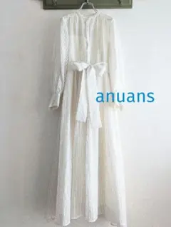 【良品】anuans ストライプシアー　ジャガード　ロングワンピース