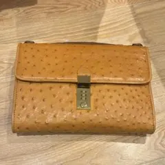 美品】トレンド オーストリッチ 2way バック オレンジ 本革 ボストン 