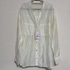 【新品タグ付き】シアーシャツカーデ 濃白 M 長袖 ホワイト しまむらのサムネイル