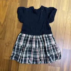 petit main 半袖ワンピース ネイビー/チェック　110