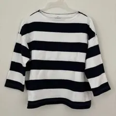 無印　ボートネック　七分袖 ストライプTシャツ　Ｍ〜Ｌ