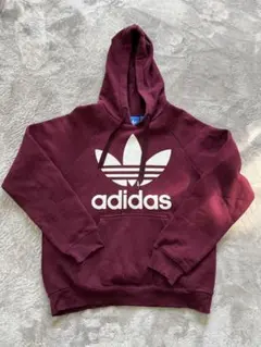 adidas バーガンディ フード付きパーカー UK S