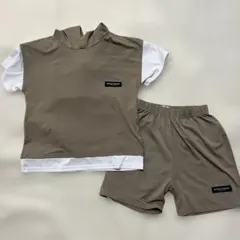 ブラウン フード付きTシャツとショートパンツセット 130