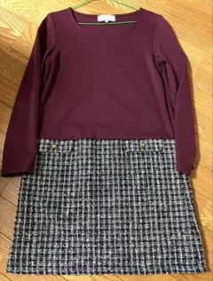 ロペピクニック　ツイード切り替えワンピース　セレモニーフォーマル春秋低身長対応