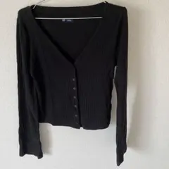 GAPリブカーディガン　黒　Vネック