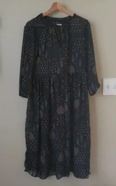 GLOBAL WORK 花柄 長袖 膝丈ワンピース Mサイズ