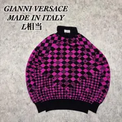 VERSACE 総柄ニット 黒ピンク 幾何学 伊製のサムネイル