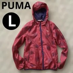 PUMA ウインドブレーカー ドット柄 レディース L 赤 × ネイビー